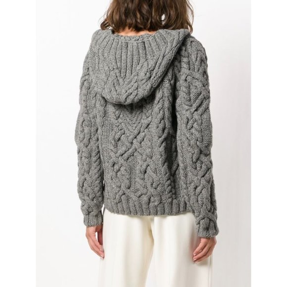 PARTOW MELANGE CABLE KNIT HOODED SWEATER IN GREY - Picture 7 of 8